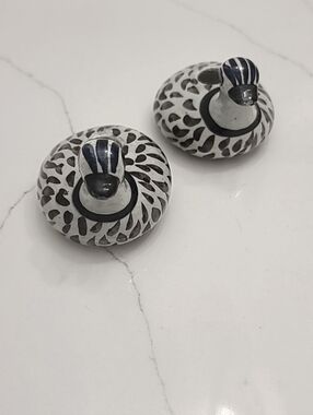 Set of 2 Vintage Tonalá Mexican Pottery Bird Duck Candle Holders Signed